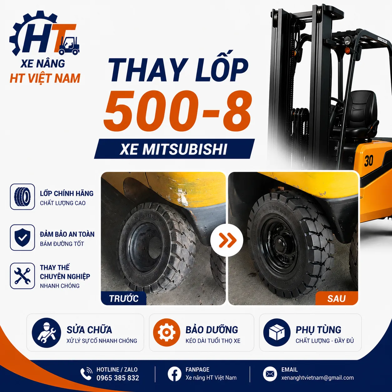 Thay lốp xe nâng 500-8