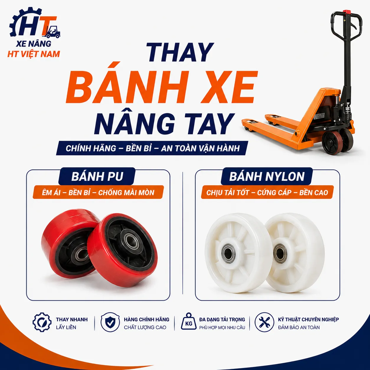 Thay bánh xe nâng tay